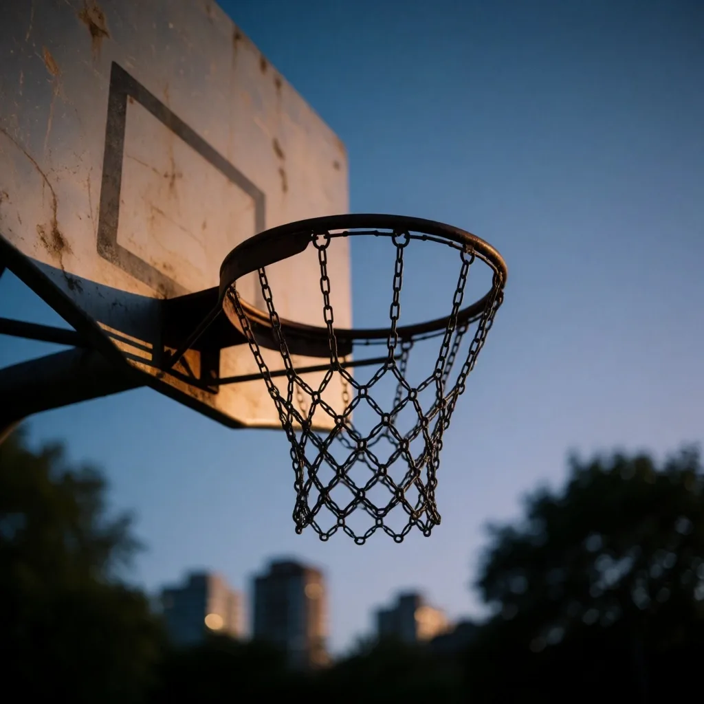 Community basketball court at dusk