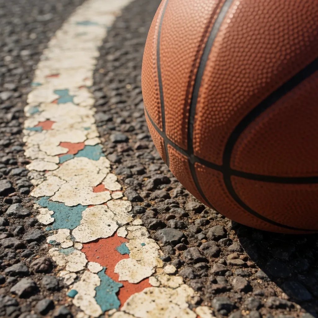 Basketball on concrete court surface