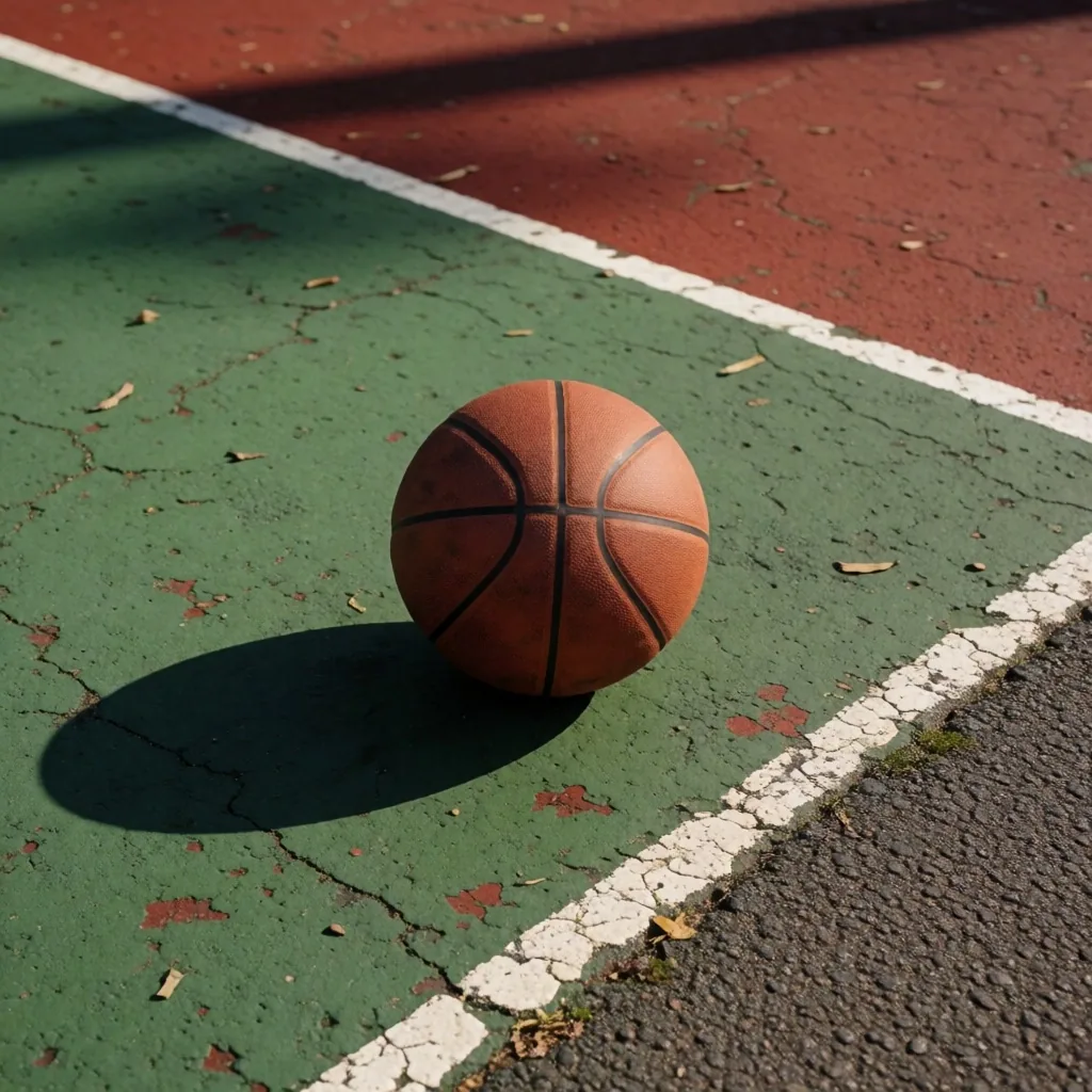 Basketball resting on outdoor court surface