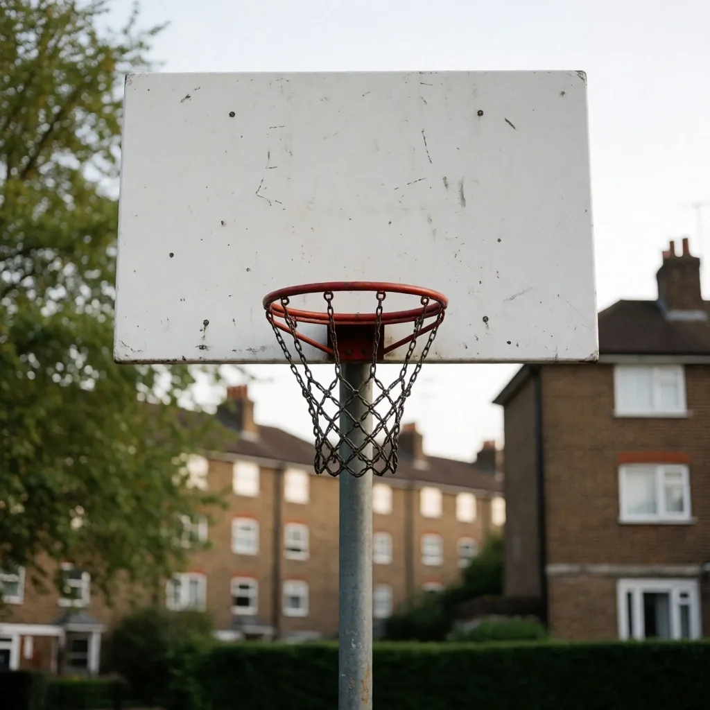 Community basketball court in a British urban park